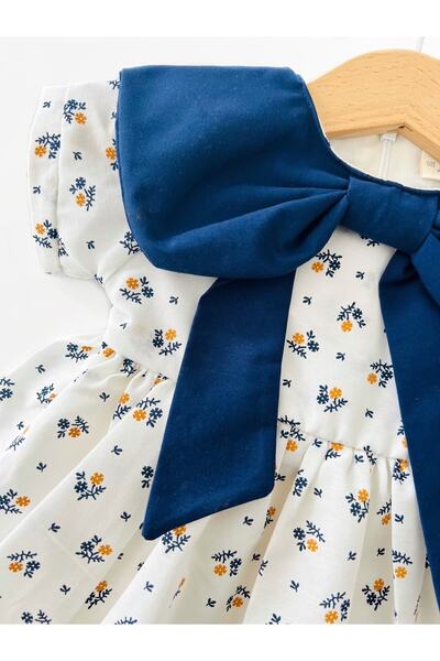 COLORED BABY Kız Bebek Pamuk Astarlı Fiyonk Yaka Çiçekli Elbise