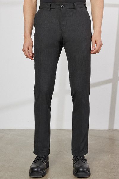 ALTINYILDIZ CLASSICS Pánské černé elastické kalhoty Comfort Fit s uvolněným střihem postranní kapsy se vzorem elastického pasu