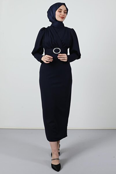 Giza Giyim Yakası Çapraz Elbise Lacivert