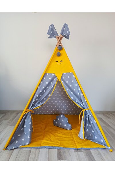 nisa baby tasarım Nbt Sarı Kızıl Derili Eğlenceli Oyun Çadırı Emojeli