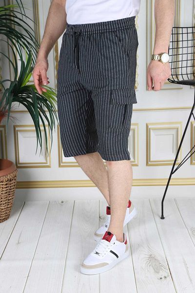 Aware Time Men's Striped Cargo Pocket Capri, Bermuda