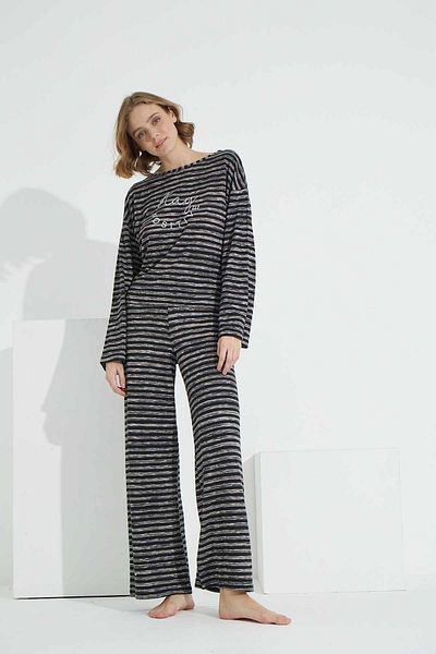 Siyah İnci Black Stripe Patterned Bottom-Top Knitwear Set