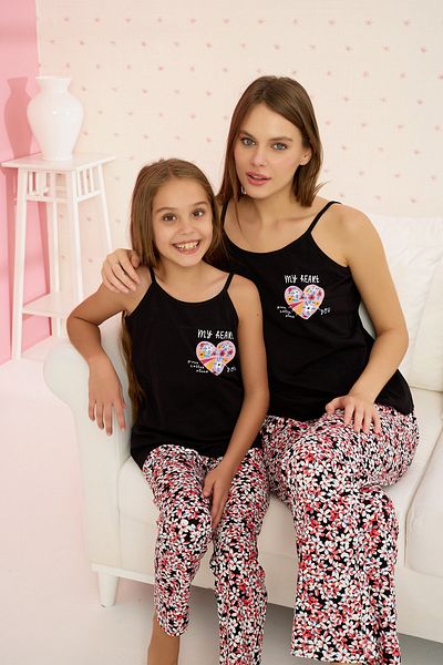 Siyah İnci Set de pijamale cu curele din frânghie din bumbac