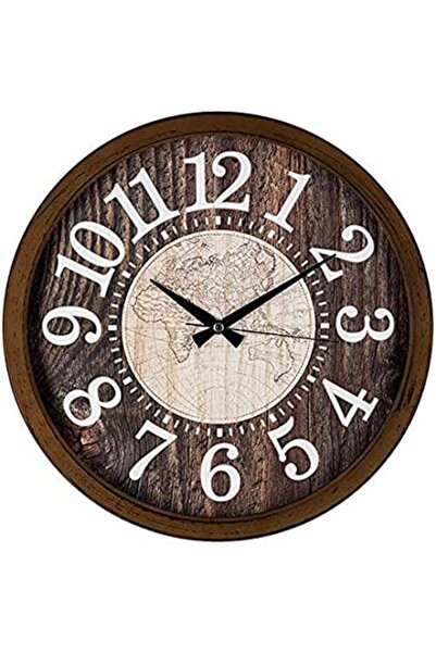 Genel Markalar 706-3 Modern Kadranlı Dünya Haritalı Sessiz Akar Duvar Saati, 42cm