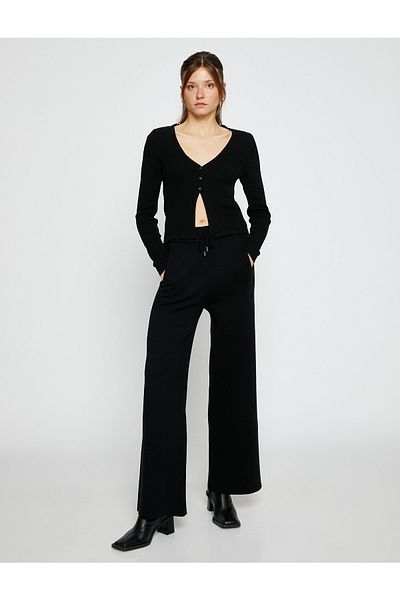 Koton Wide Leg Knitwear Trousers with Tie Waist and Pockets