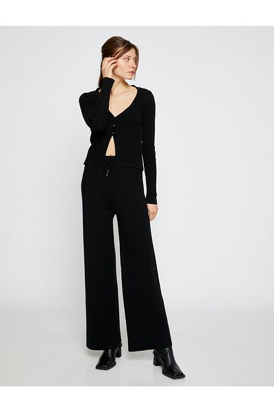 Koton Wide Leg Knitwear Trousers with Tie Waist and Pockets