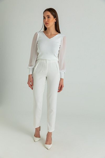 Neşeli Butik Women's Collared Office Trousers Qns047 - Ecru