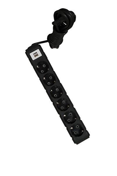 UFO Akım Korumalı Grup Priz 3 Mt Siyah 6’lı Ve 2’li Usb Şarj Aleti 2500 Watt