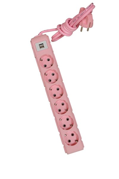 UFO Akım Korumalı Grup Priz 3 Mt Pembe 6’lı Ve 2’li Usb Şarj Aleti 2500 Watt
