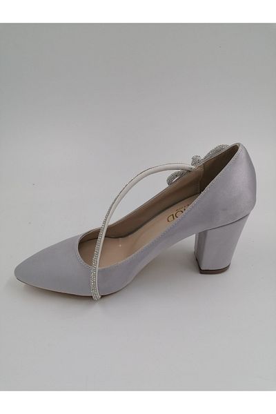 SOLMAZ 1406 Argintiu Satin Stone Stiletto cu toc