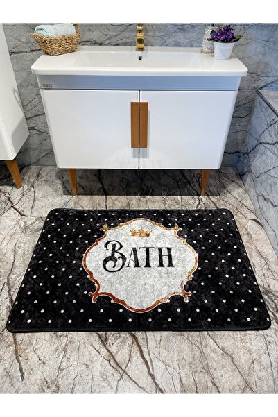 Brillant Bath Sloganlı Puantiyeli Tekli Banyo Paspası (ebat 80x120)