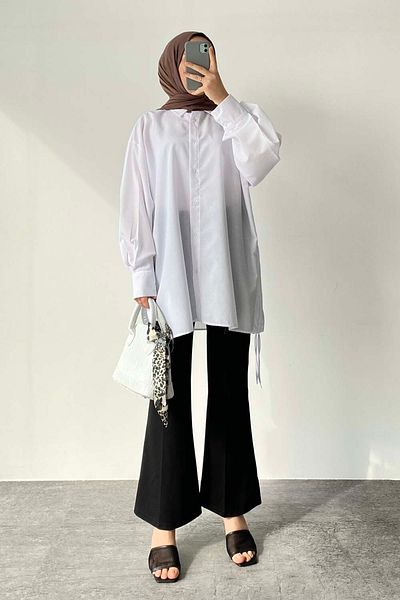 lamelif Λευκό πουκάμισο Oversize
