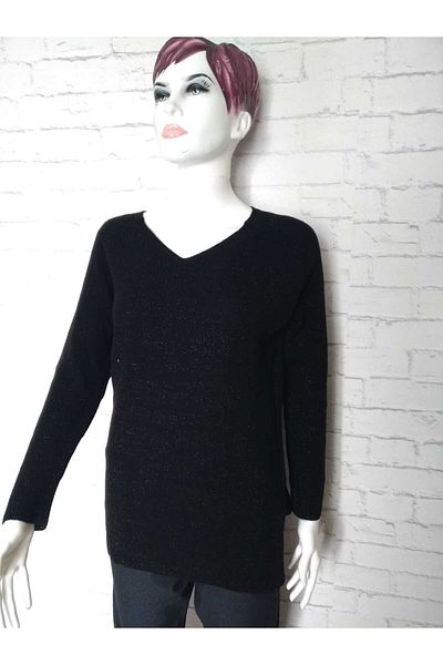 anne moda ankara Tricotaj Pulover strălucitor cu decolteu în V, cu fante pe laterale
