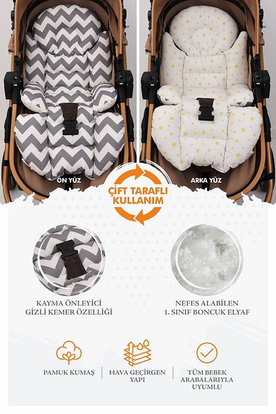 Umaybebek Orthopedic Baby Stroller Cushion with Waist Support, Cotton Fabric - Original Product