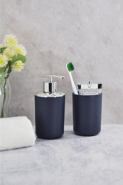 Saban Toothbrush Holder and Liquid Soap Dispenser Set of 2 Dark Blue