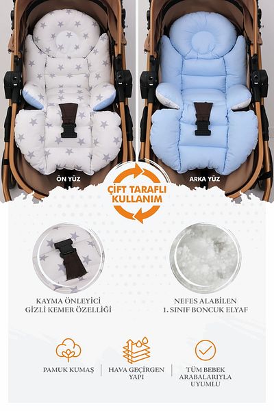 Umaybebek Orthopedic Baby Stroller Cushion with Waist Support, Cotton Fabric - Original Product