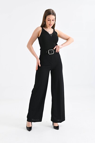 VOLT CLOTHİNG Women's Wide Leg Belt Detailed Fabric Trousers