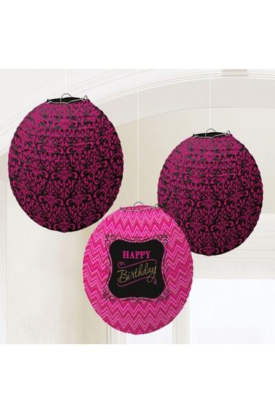 PARTİ SEPETİ Ornament felinar de culoare fuchsia cu mesajul „La mulți ani”