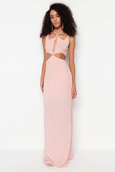 Trendyol Collection Rochie de seară lungă cu strălucire, căptușită cu pudră TPRSS23AE00251