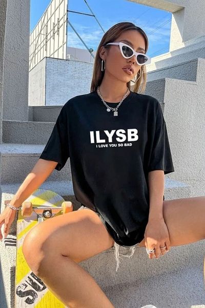 MODAGEN Women's Black Ilysb Printed Oversize T-shirt