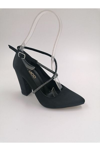 SOLMAZ Ermod 1407 Negru Satin Stone Stiletto cu toc