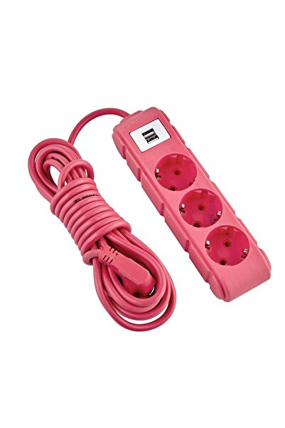UFO Akım Korumalı Grup Priz 1.5 Mt Fuşya 3’lü Ve 2’li Usb Şarj Aleti 2500 Watt