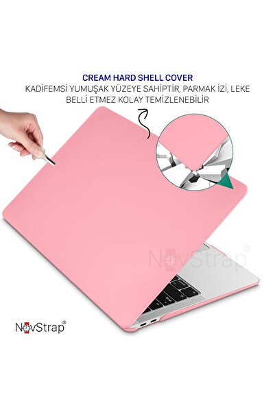 NovStrap Macbook Air M1 Çip A2337 A1932 A2179 13.3 Uyumlu Kılıf Cream Hard Shell Rubber Kapak