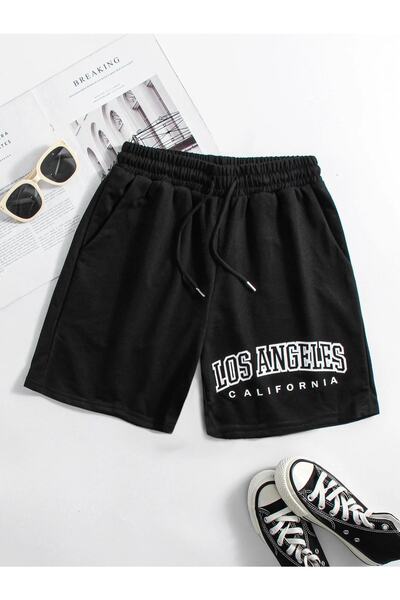 MODARİCH Шорти Los Angeles California - Черни, Принтирани, Висока Талия, Плет...