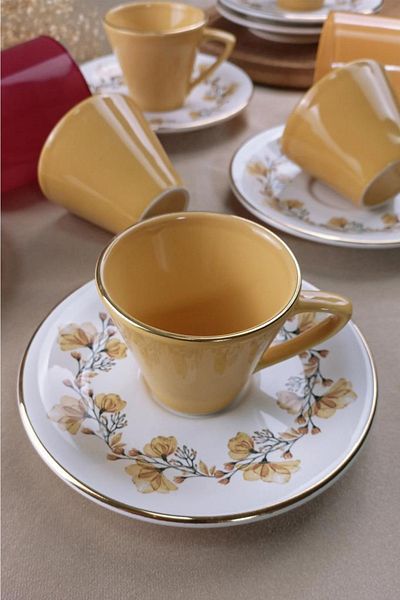 Glore Istanbul Lizy Mustard 12 Pieces Coffee Cup Set for 6 People