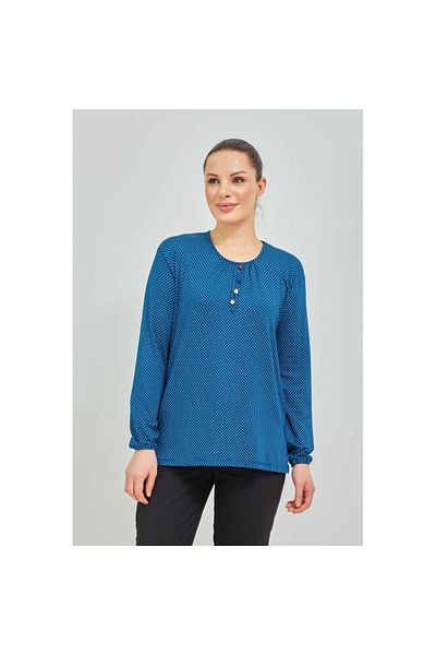 Fresh&Moda Mother Blue Polka Dot Lycra Χτενισμένη Βαμβακερή Μπλούζα - Ελαστικό μανίκι