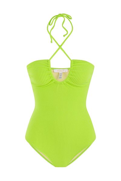AQUELLA Halter Collar Textured Neon Green Swimsuit
