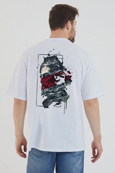 DEEPSENCE Unisex Λευκό Oversize T-shirt Zeus Back Printed