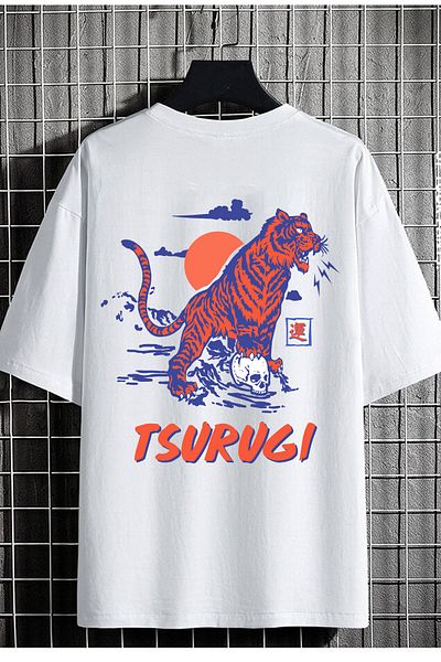 DEEPSENCE Men's Oversize T-shirt Tusurugi Back Printed White