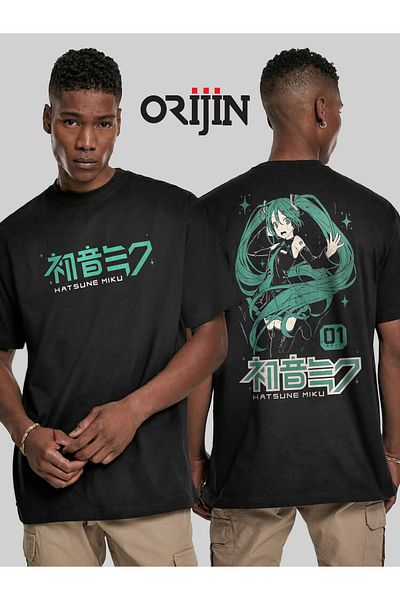 Orijin Tekstil Hatsune Miku Cv01 Vocaloid Μπροστινό Πίσω Τυπωμένο Unisex Μαύρο Tshirt