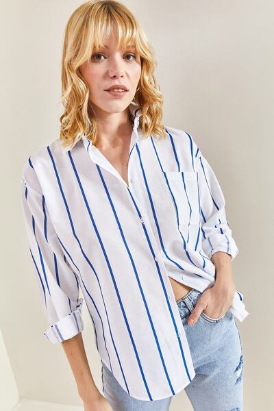 Bianco Lucci Női egyzsebű csíkos túlméretes ing