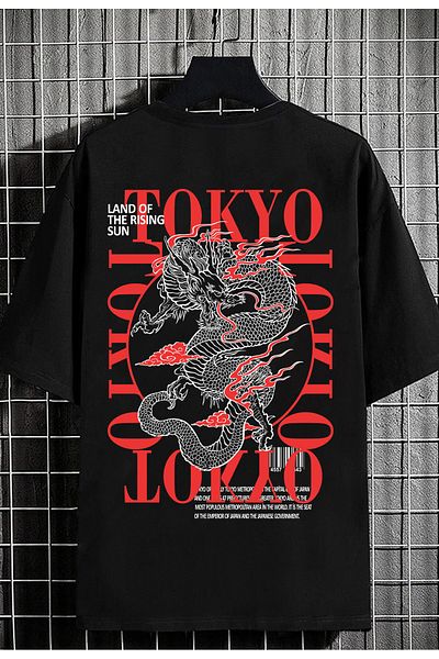 DEEPSENCE Men's Oversize T-shirt Tokyodragon Back Print Black