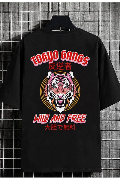 DEEPSENCE Men's Oversize T-shirt Tokyogans Back Print Black