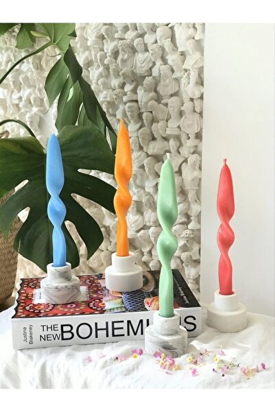Mumbox mutluluk mum şeklinde 4 Adet Renkli Burgu Şamdan Kokulu Dekoratif Mum