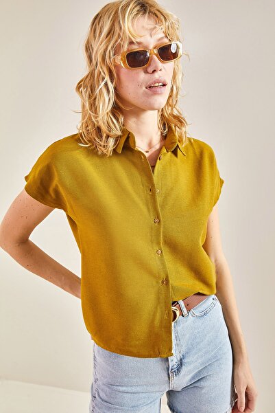 Bianco Lucci Women's Patterned Bat Sleeve Linen Shirt