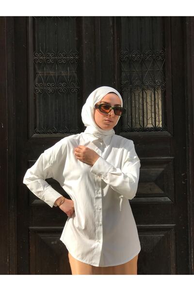 Nous Beyaz Kol Kısmı Düğmeli Gömlek