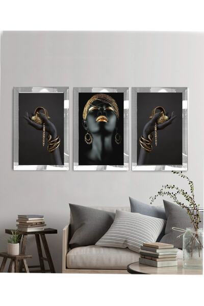 YOKTAYOK Pleksi Çerçeveli Afrikali Kadin 3lü Tablo