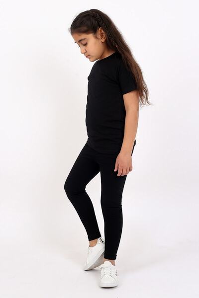 Çiggo Kids Colanți lungi de bază din bumbac Lycra pentru fete și set de tricou de bază solid (partea de jos-sus).