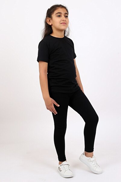 Çiggo Kids Girl's Cotton Lycra Basic Long Tights and Plain Basic T-Shirt (bottom-top) Set