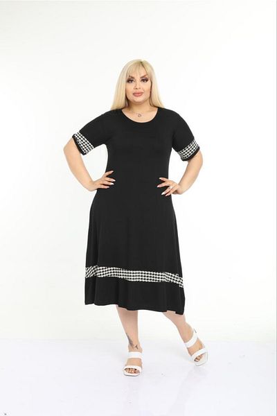 mami butik Plus Size Summer Short Sleeve Above Knee Midi Length Viscose Combed Cotton Dress