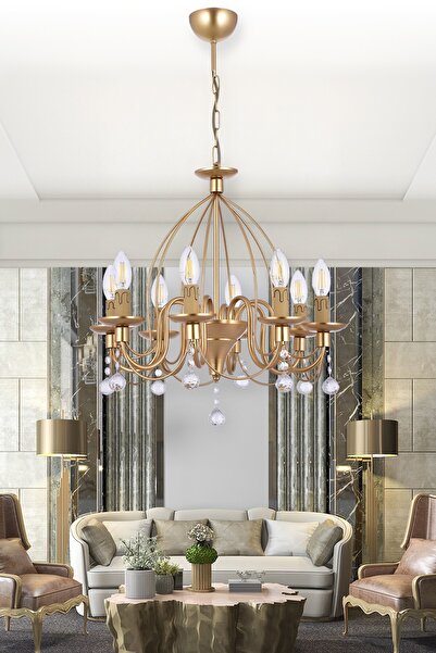 özpolataydınlatma Kale 8 Li Lüx Taşlı Avize (gold)