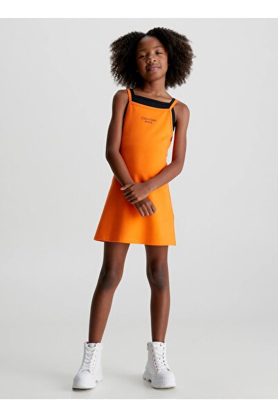 Calvin Klein Düz Turuncu Kız Çocuk Midi Elbise Ig0ıg01963scb