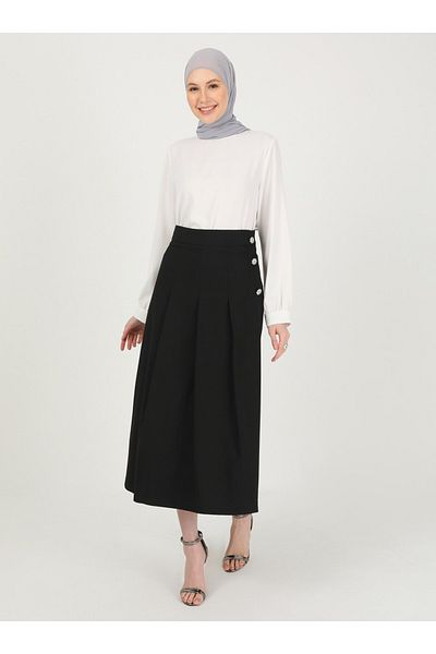 Refka Jewelled Button Detailed Skirt - Black - Woman