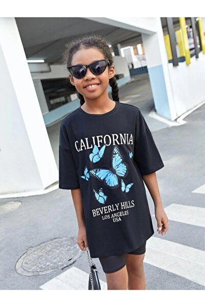 LePold Μαύρο κοριτσίστικο μπλουζάκι Califorina And Butterfly Printed