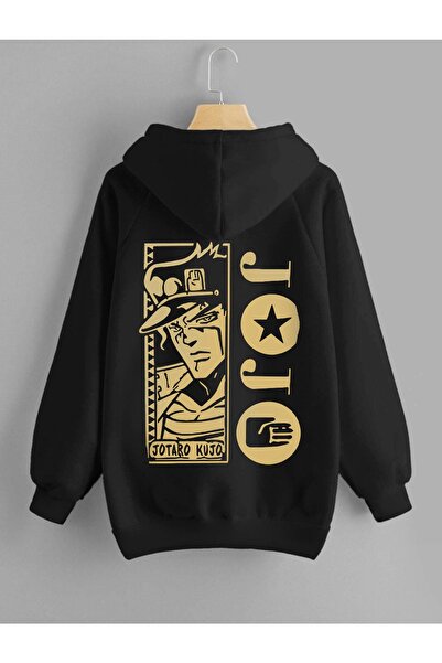 DEEPSENCE Siyah Unisex Kapüşonlu Sweatshirt Jojo Sırt Baskı