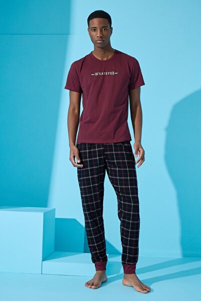 Pijamaevi Claret Red Whatever εμπριμέ κοντομάνικο σετ ανδρικών πιτζάμες